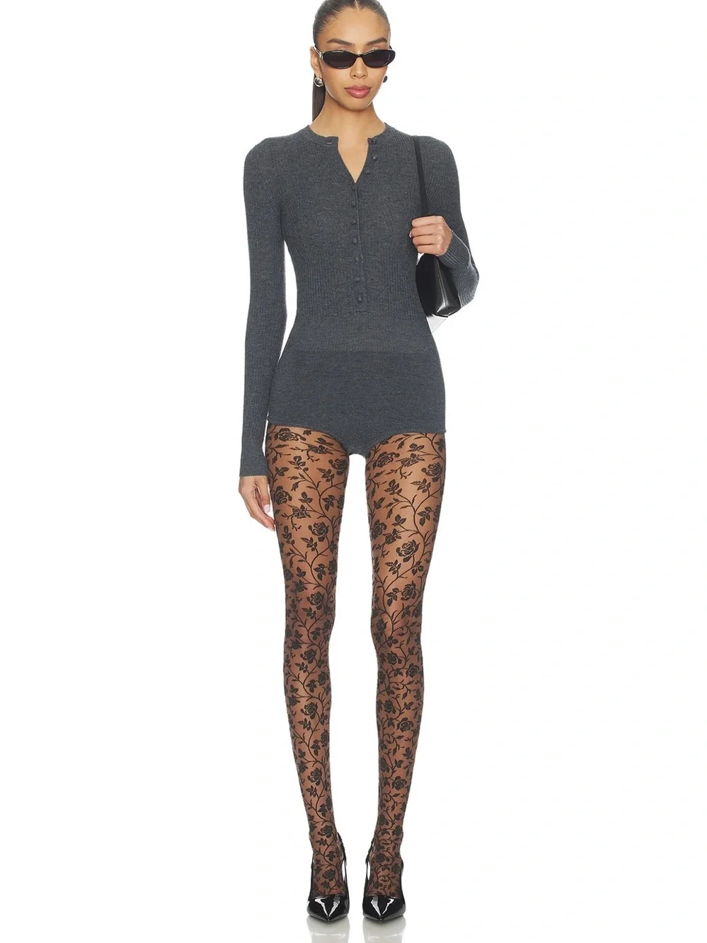 Wolford Rose Tights in Umber & Black NIB